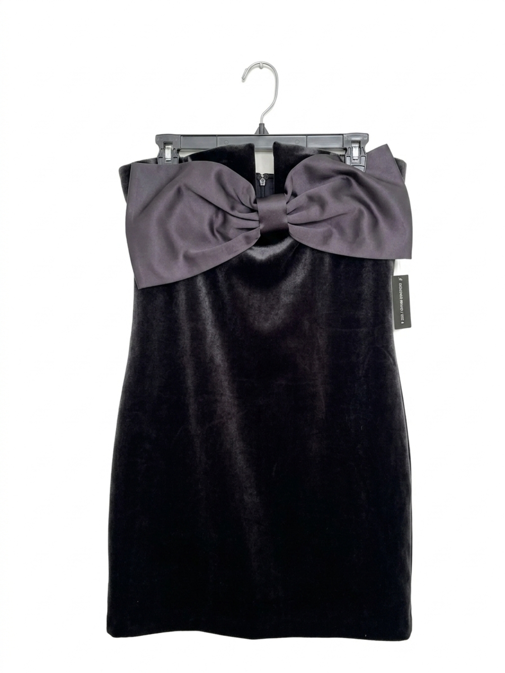 Express Black Strapless Velvet Dress with Charcoal Bow